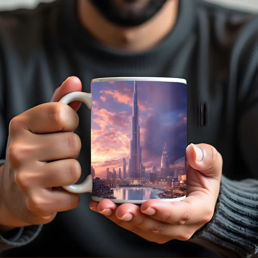 Burj Khalifa Dubai Skyline Purple Sunset – Mugs