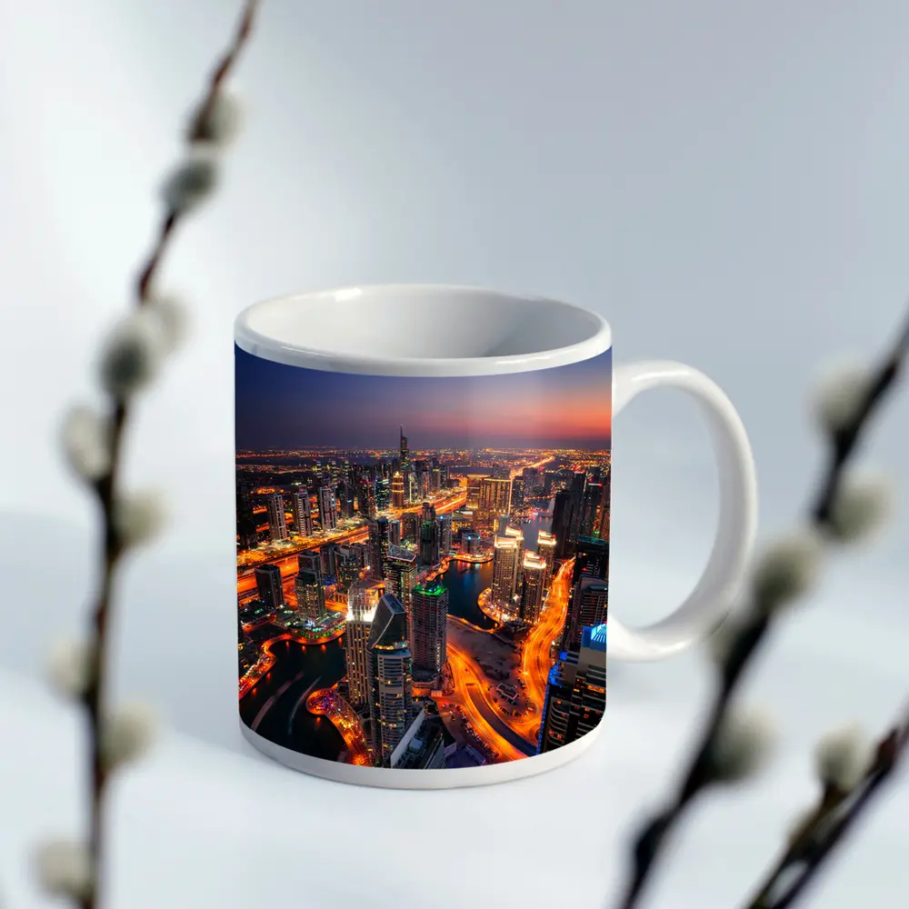 Dubai Marina Skyline Aerial Night View – Mugs