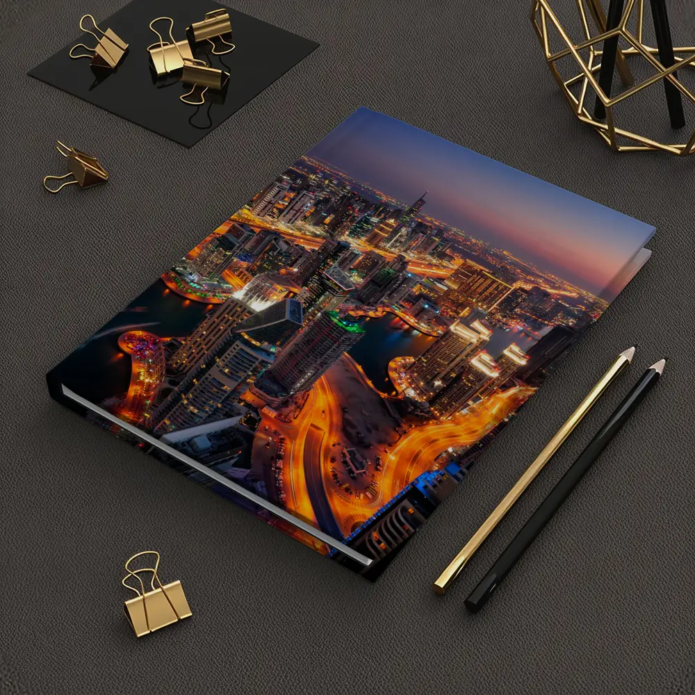 Dubai Marina Skyline Aerial Night View – Notebooks