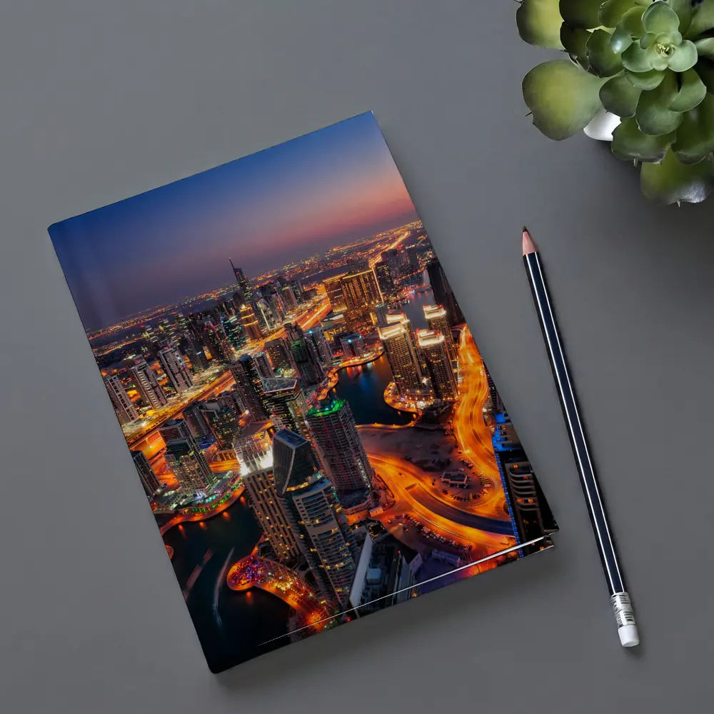 Dubai Marina Skyline Aerial Night View – Notebooks