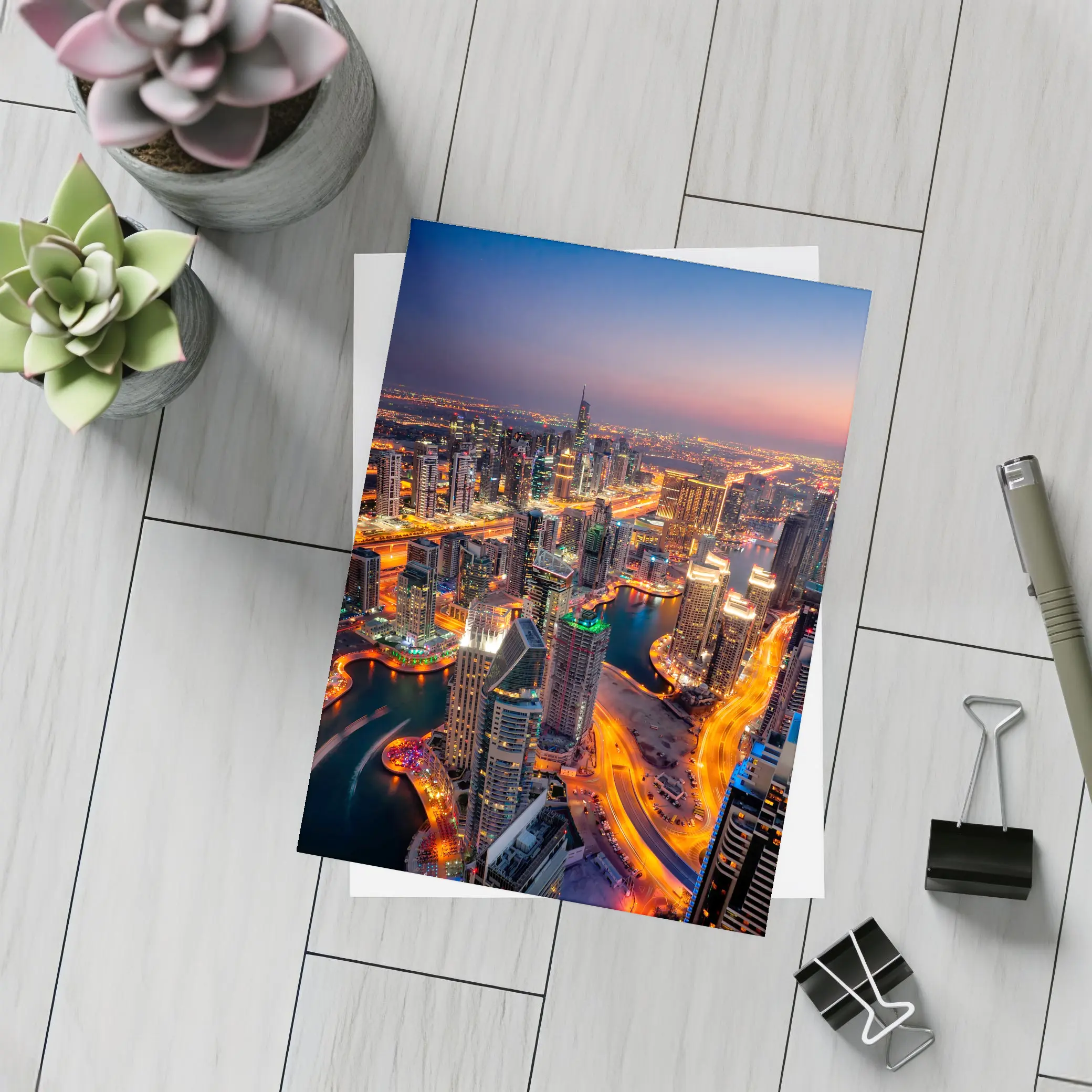 Dubai Marina Skyline Aerial Night View – Postcards