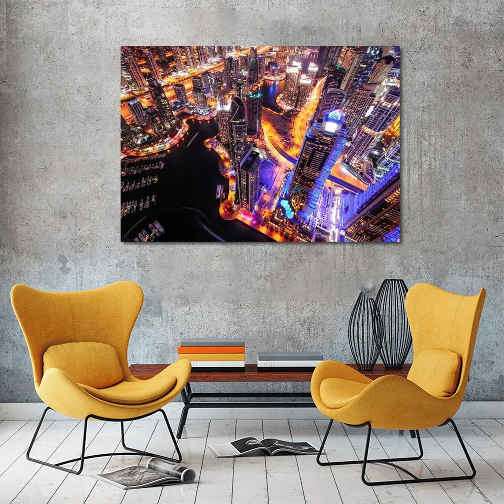 Dubai Marina Skyline Aerial Night View – Wall Art