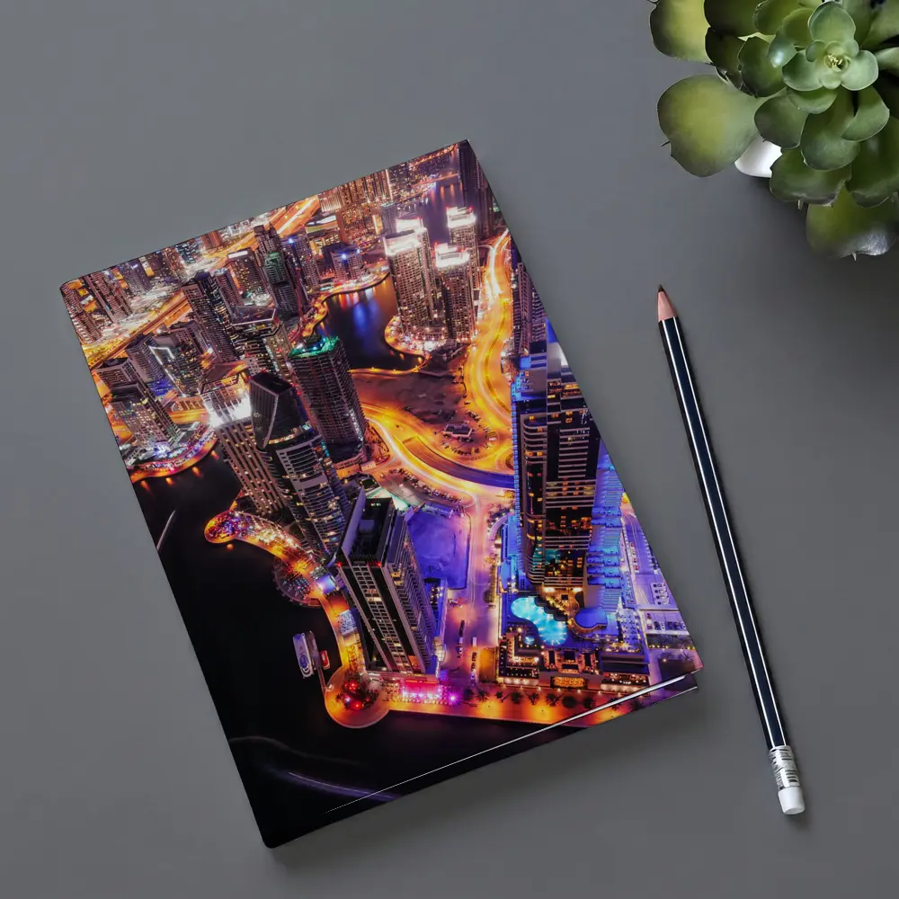 Dubai Marina Skyline Aerial Night View – Notebooks