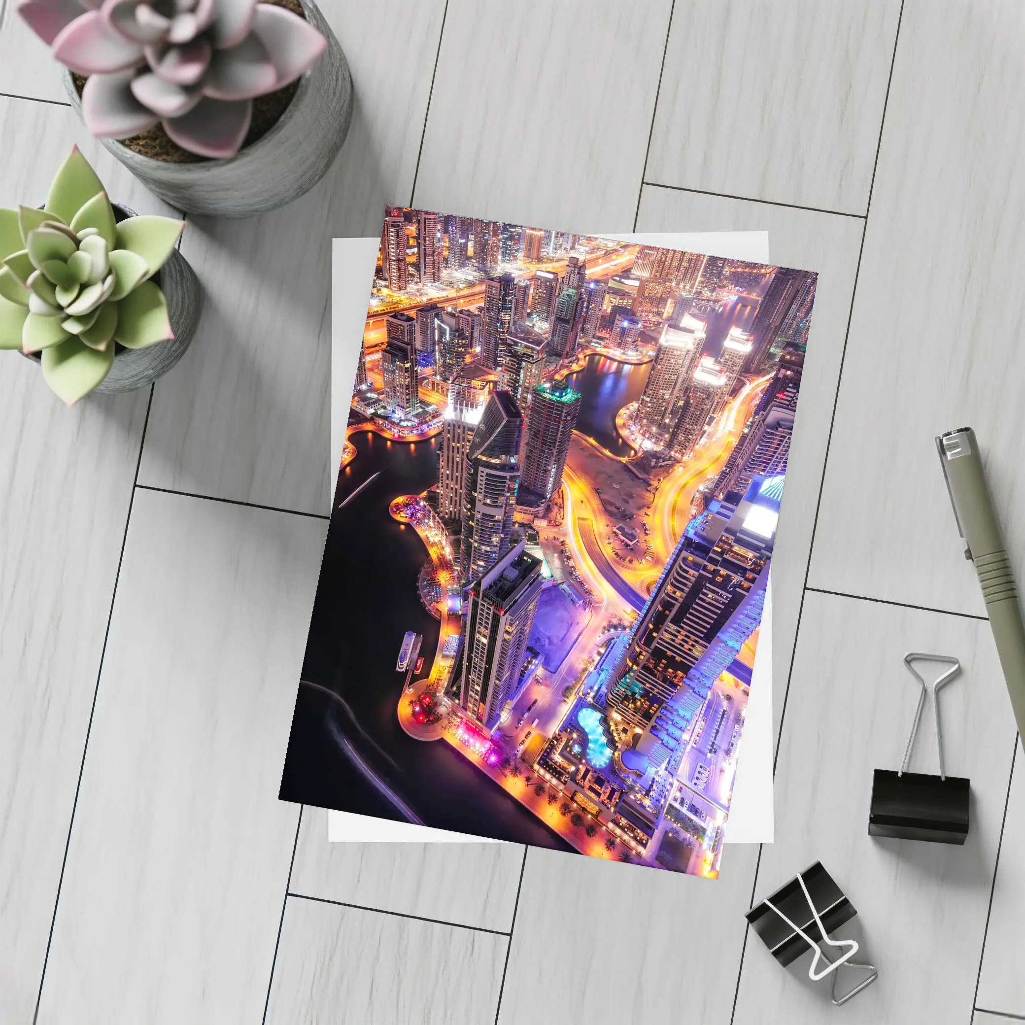 Dubai Marina Skyline Aerial Night View – Postcards