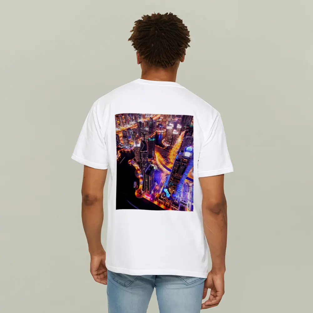 Dubai Marina Skyline Aerial Night View – T-Shirts