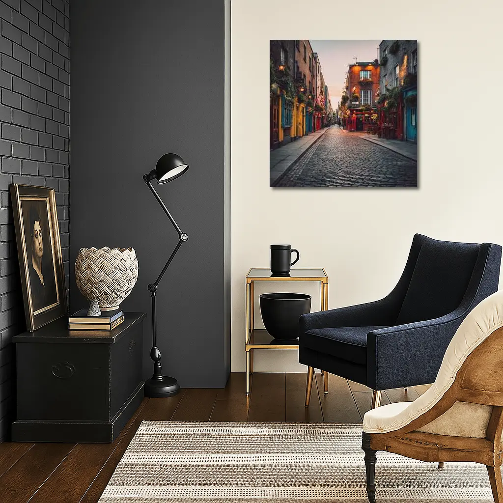Dublin Temple Bar Cobblestone Street Dusk – Wall Art