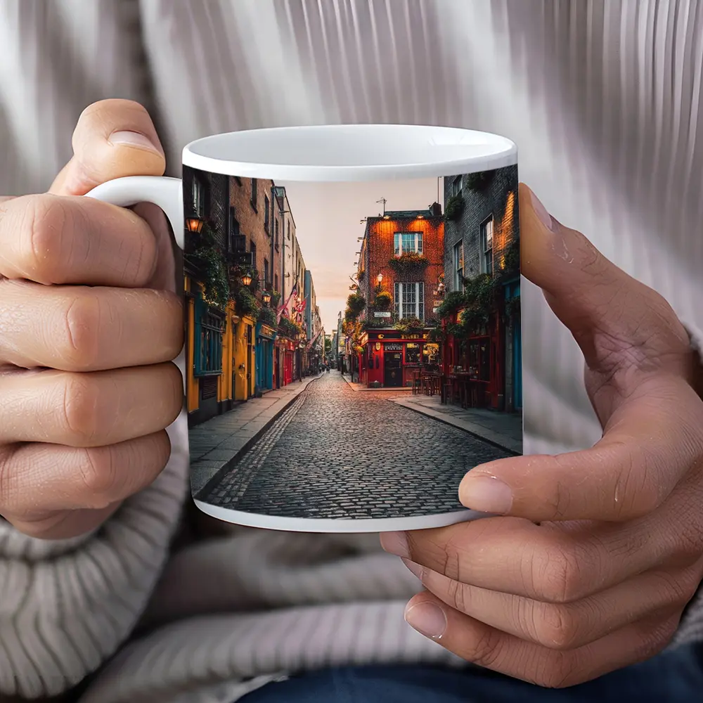 Dublin Temple Bar Cobblestone Street Dusk – Mugs