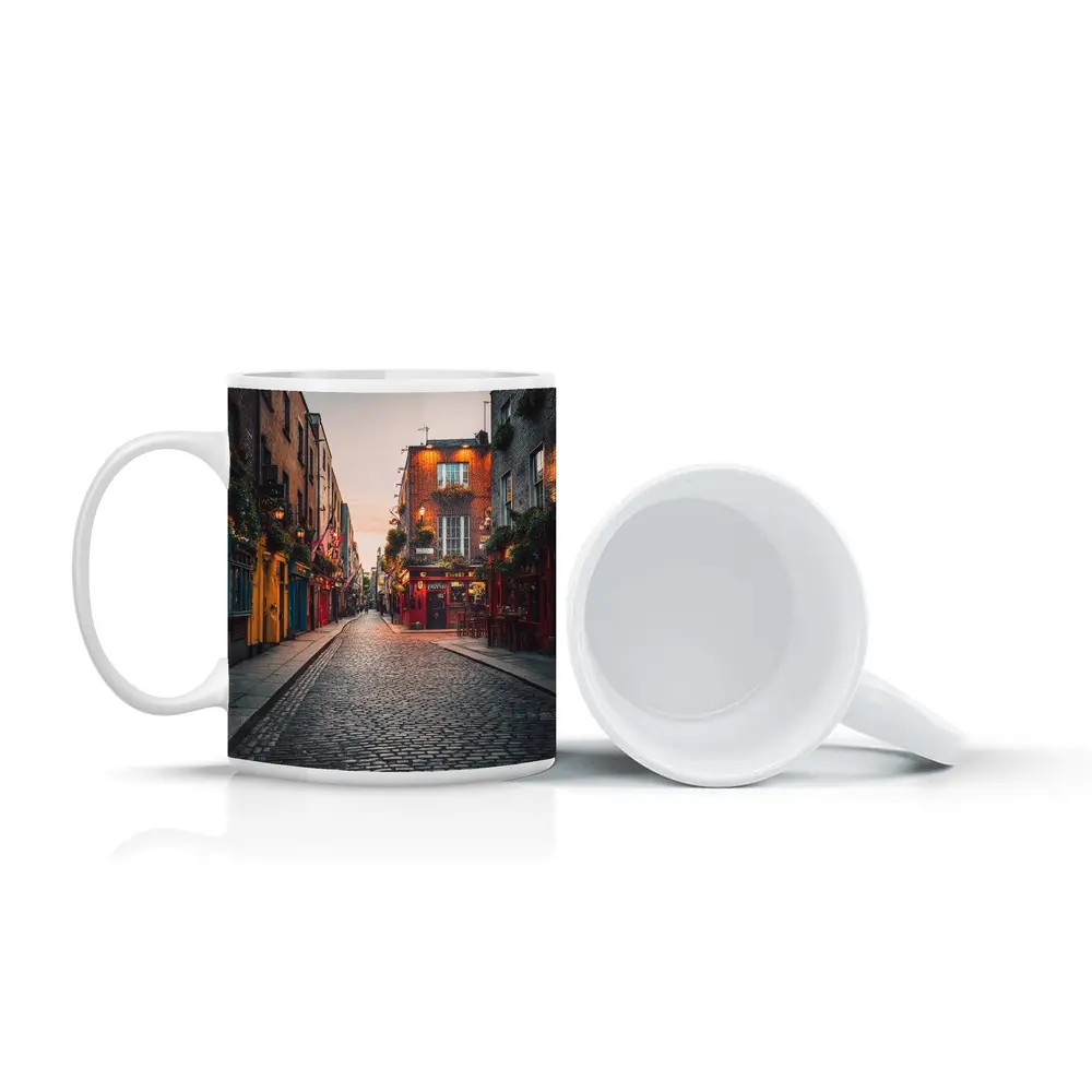Dublin Temple Bar Cobblestone Street Dusk – Mugs