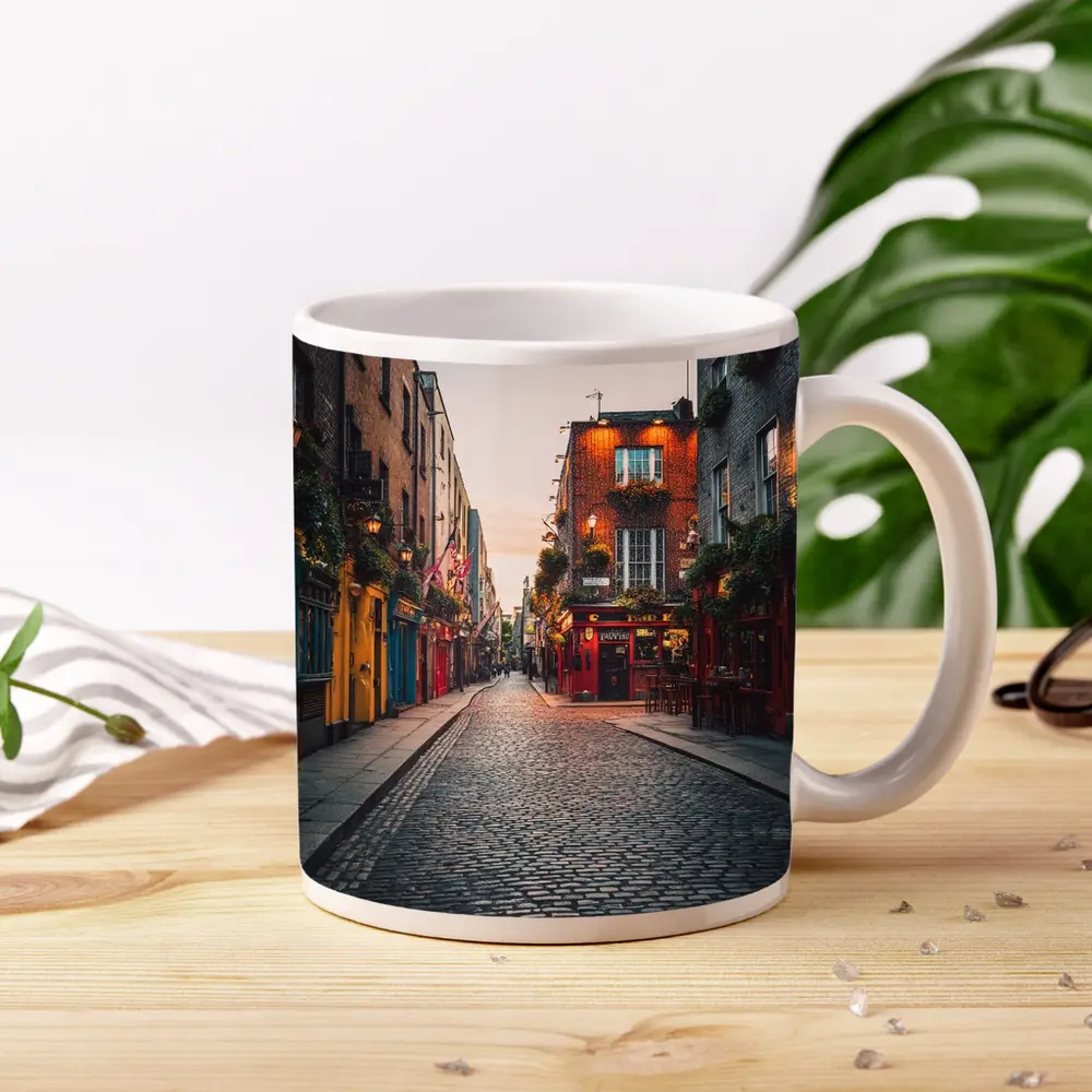Dublin Temple Bar Cobblestone Street Dusk – Mugs