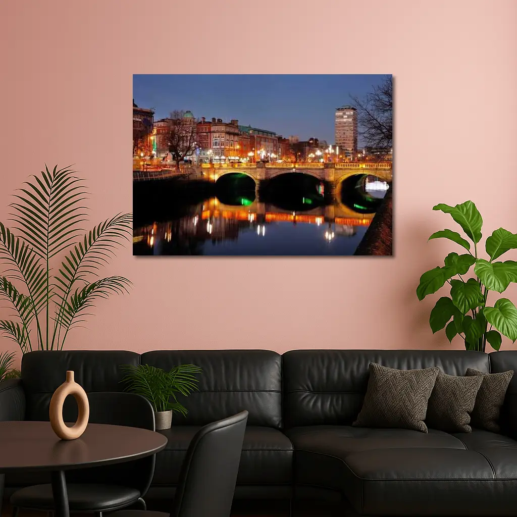 O'Connell Bridge Dublin City Night Lights – Wall Art