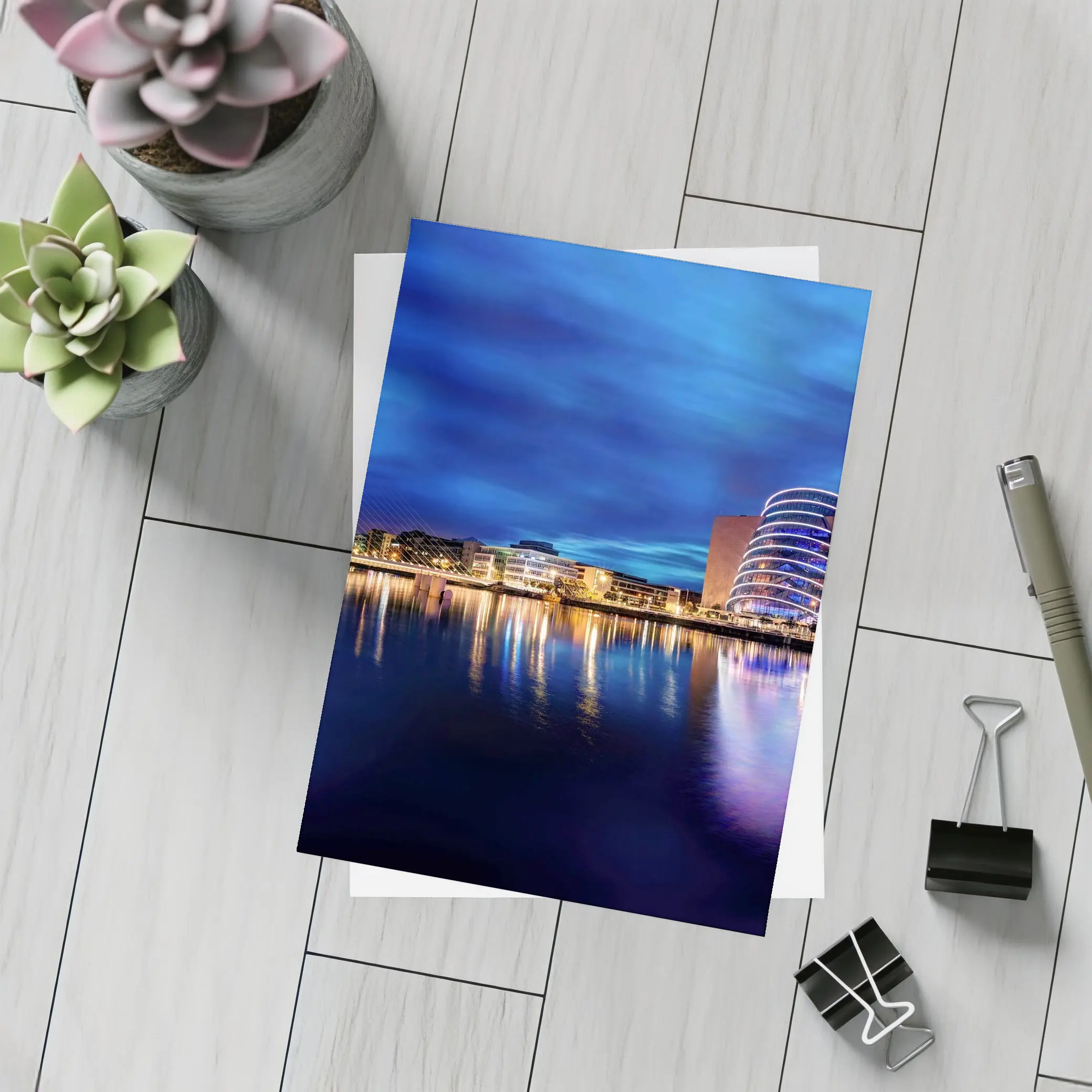 Dublin Docklands Samuel Beckett Bridge Night Reflections – Postcards