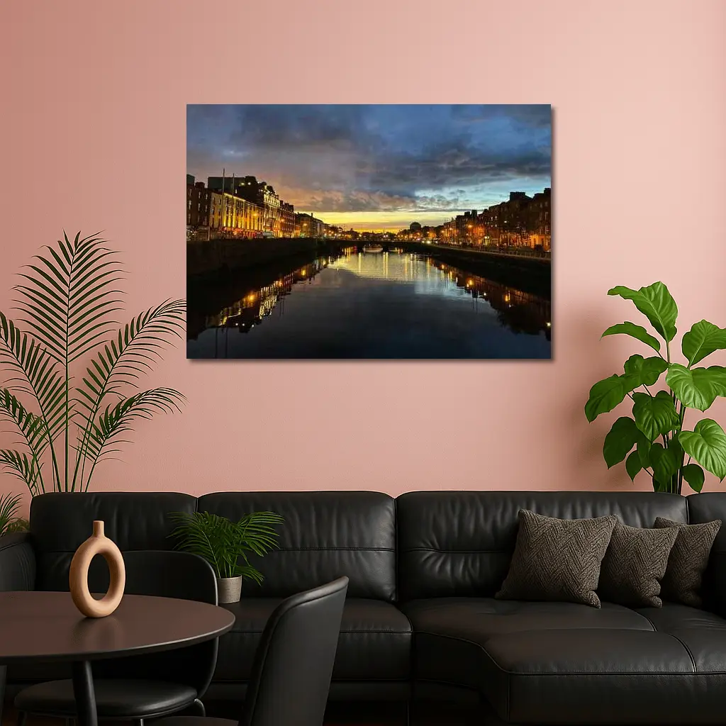Dublin River Liffey Sunset City Lights – Wall Art