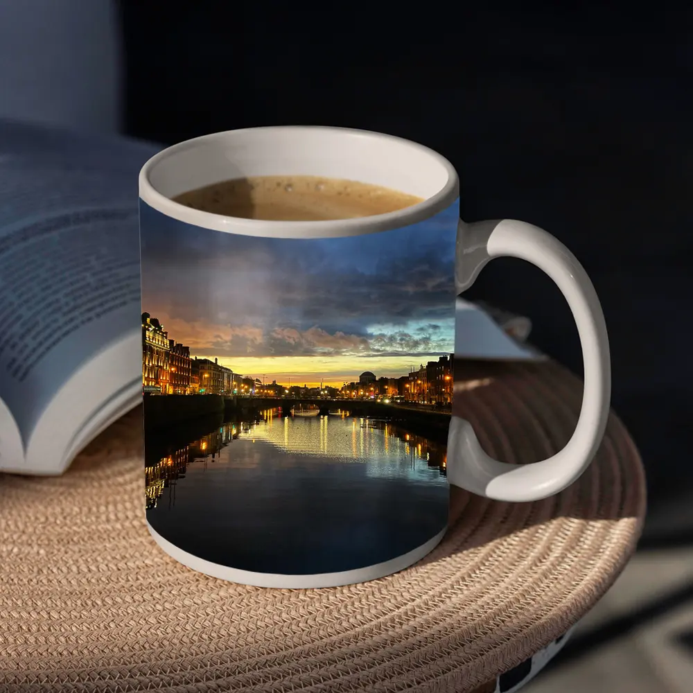 Dublin River Liffey Sunset City Lights – Mugs