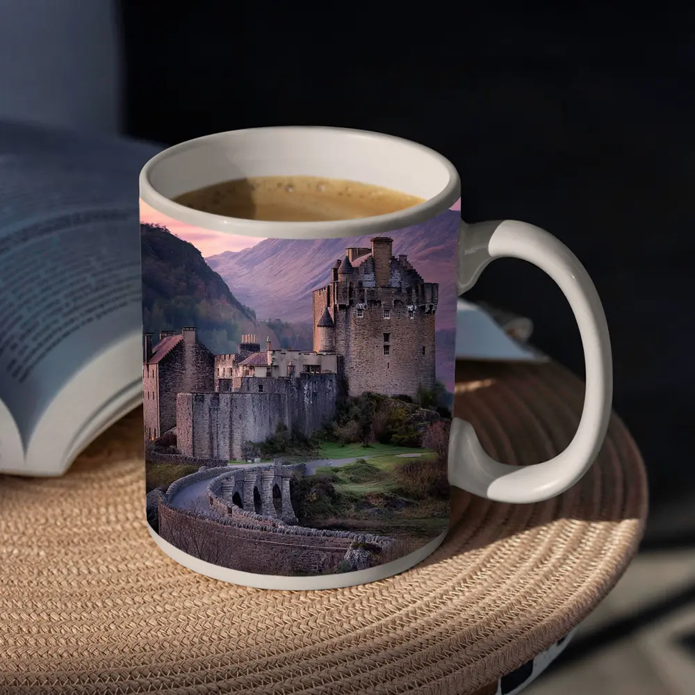 Eilean Donan Castle Scotland Pink Sky – Mugs