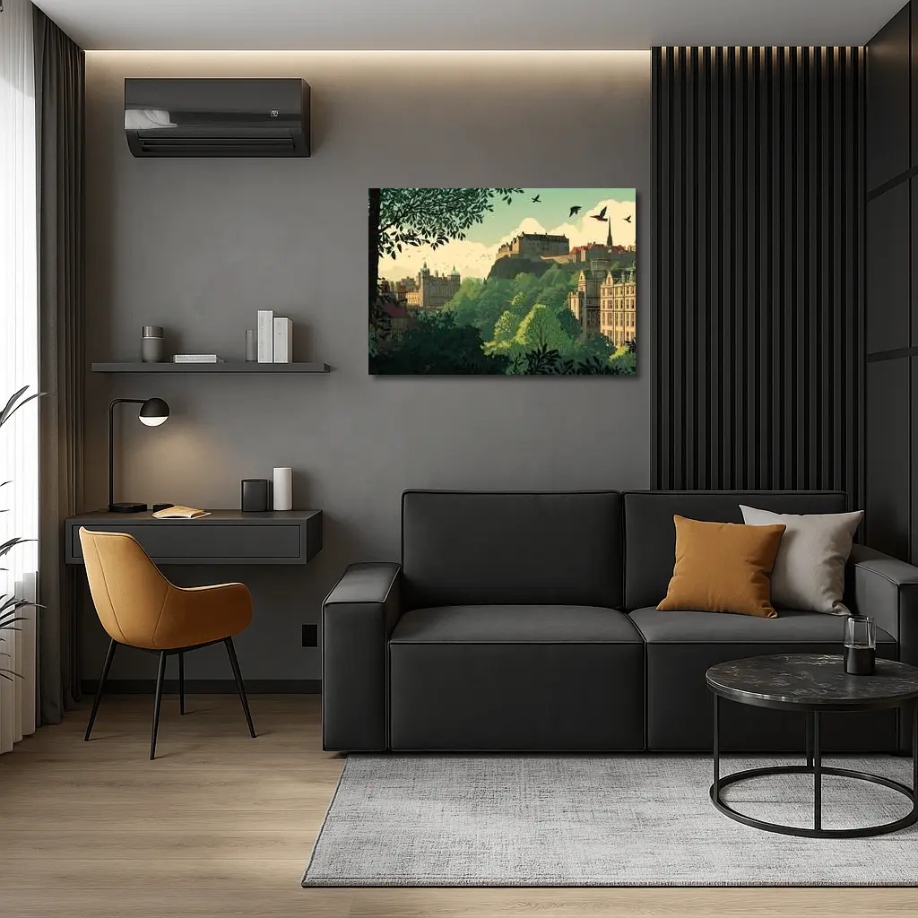 Edinburgh Castle Skyline Green Illustration Art – Wall Art