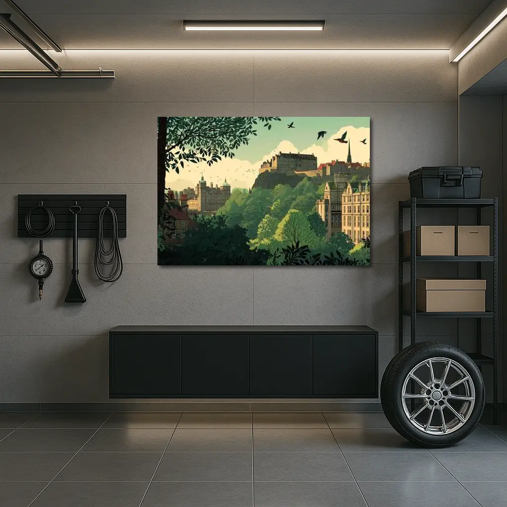 Edinburgh Castle Skyline Green Illustration Art – Wall Art