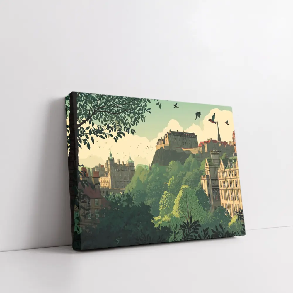 Edinburgh Castle Skyline Green Illustration Art – Wall Art