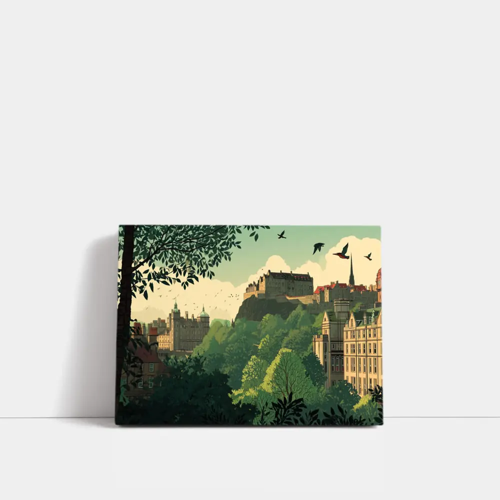 Edinburgh Castle Skyline Green Illustration Art – Wall Art