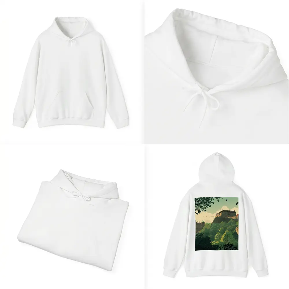 Edinburgh Castle Skyline Green Illustration Art – Hoodies