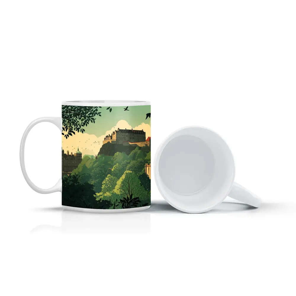 Edinburgh Castle Skyline Green Illustration Art – Mugs