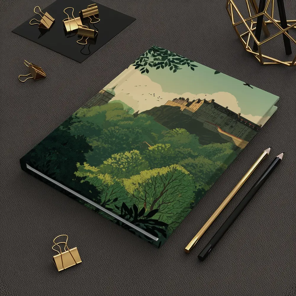 Edinburgh Castle Skyline Green Illustration Art – Notebooks