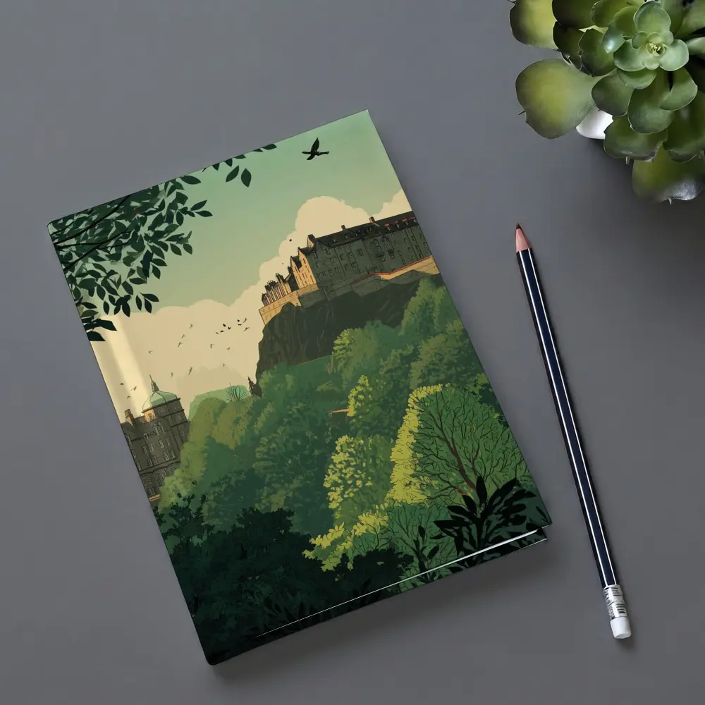 Edinburgh Castle Skyline Green Illustration Art – Notebooks