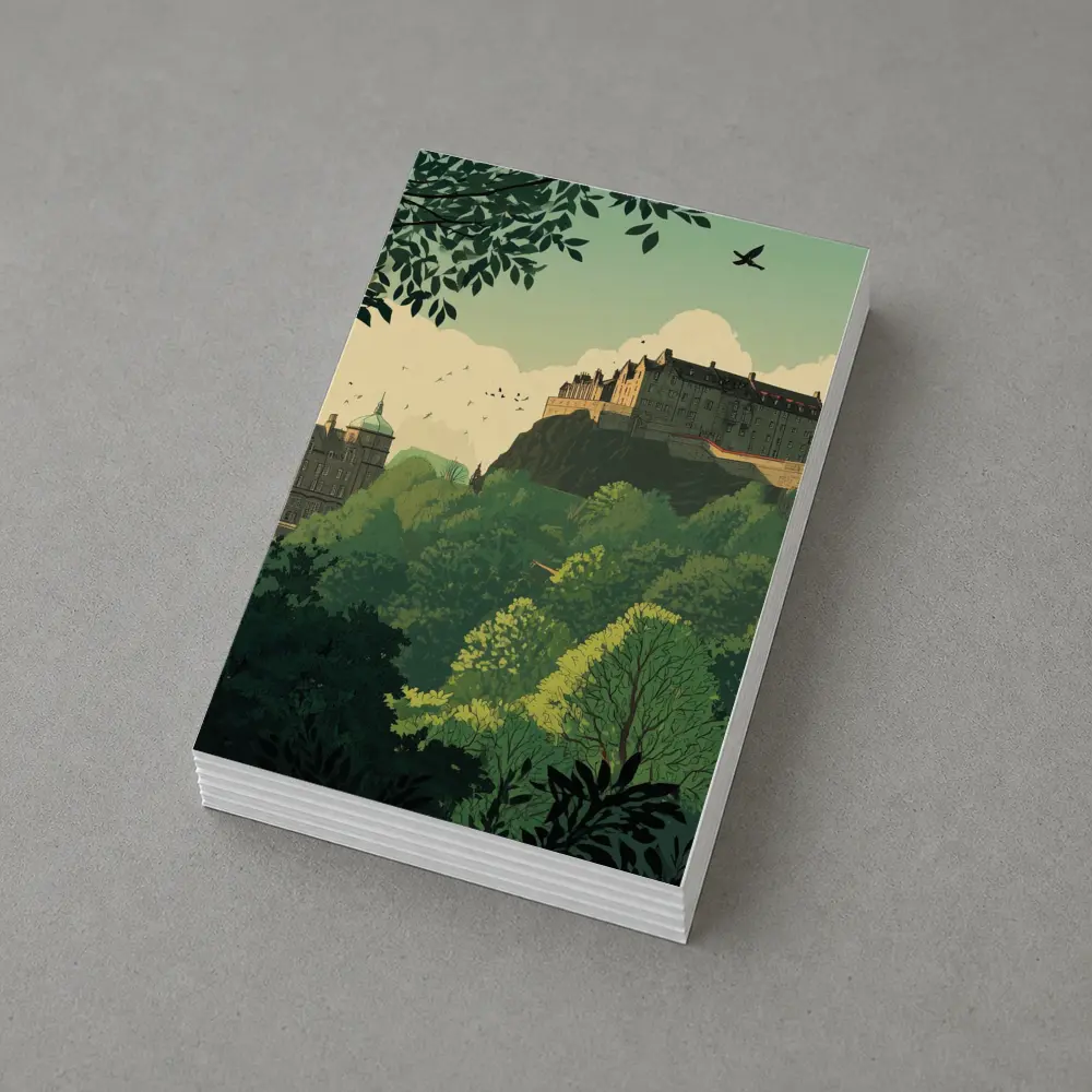 Edinburgh Castle Skyline Green Illustration Art – Postcards