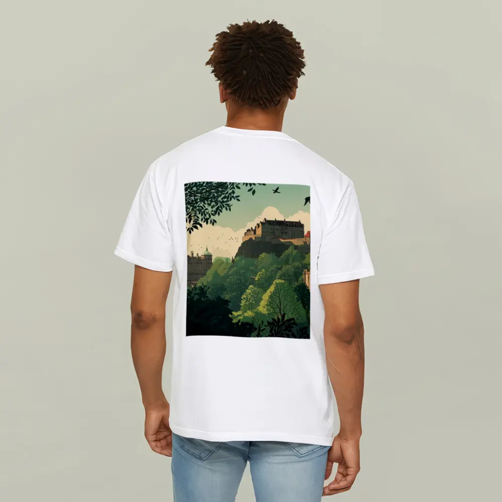 Edinburgh Castle Skyline Green Illustration Art – T-Shirts