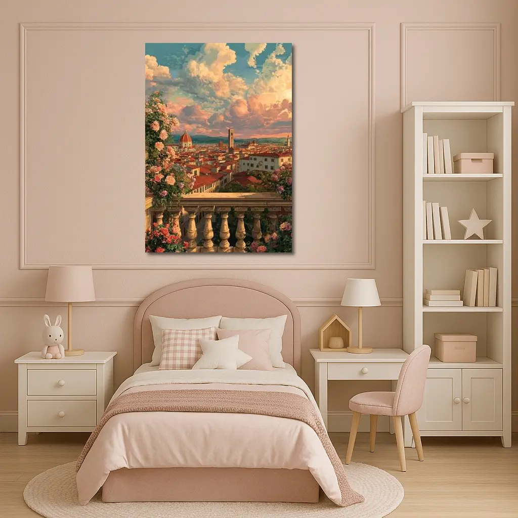 Florence Italy Anime Rooftop View Roses – Wall Art