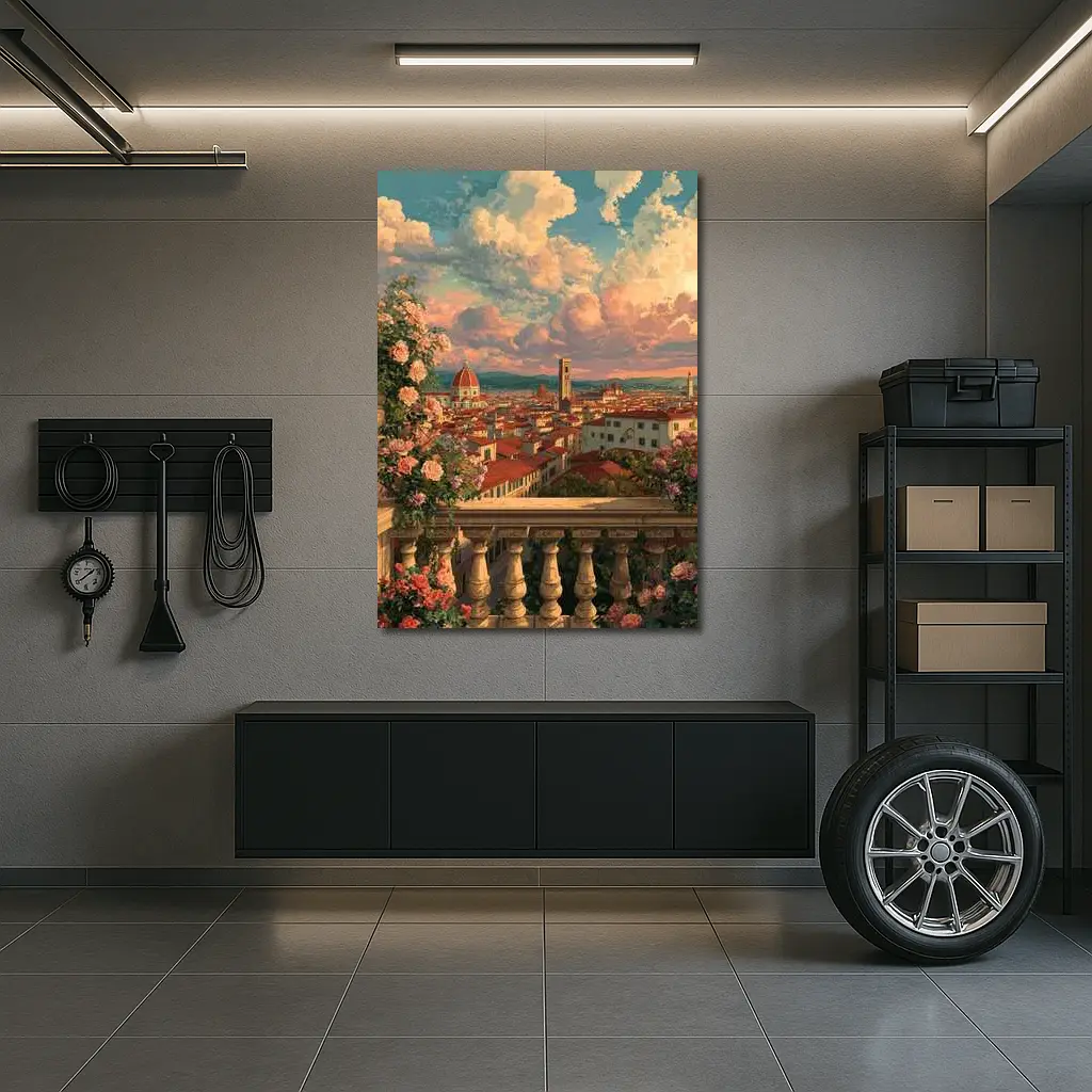 Florence Italy Anime Rooftop View Roses – Wall Art