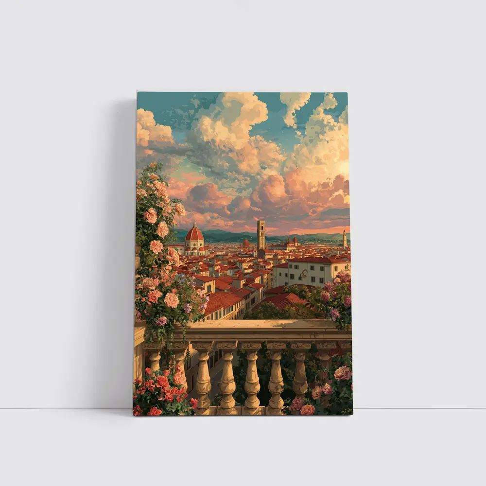 Florence Italy Anime Rooftop View Roses – Wall Art