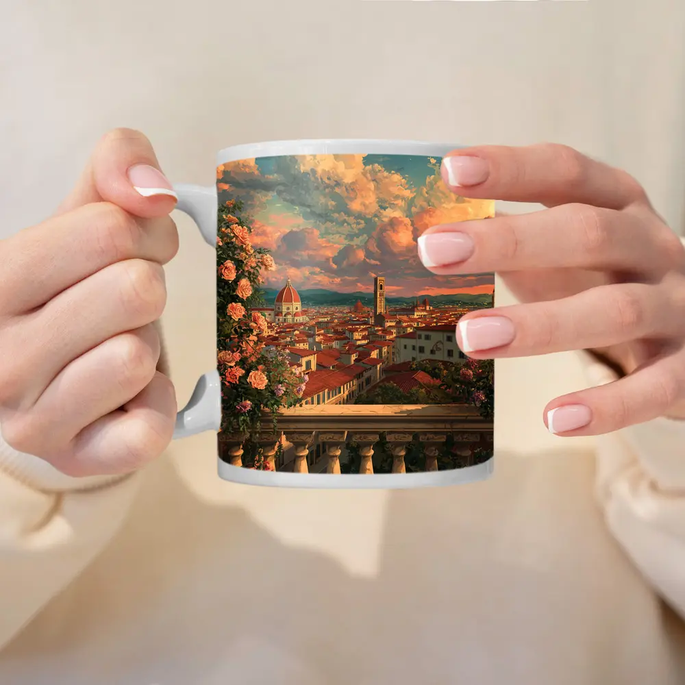 Florence Italy Anime Rooftop View Roses – Mugs