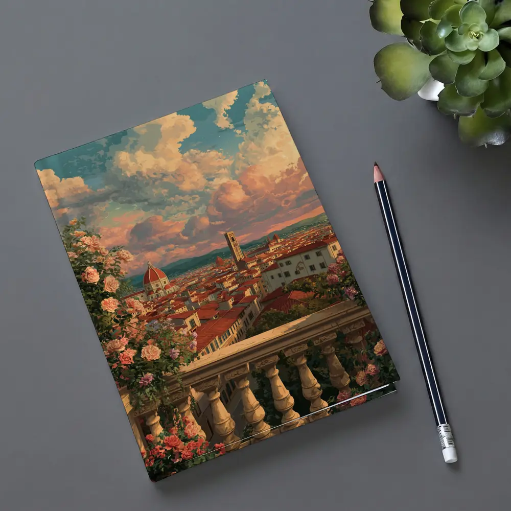 Florence Italy Anime Rooftop View Roses – Notebooks