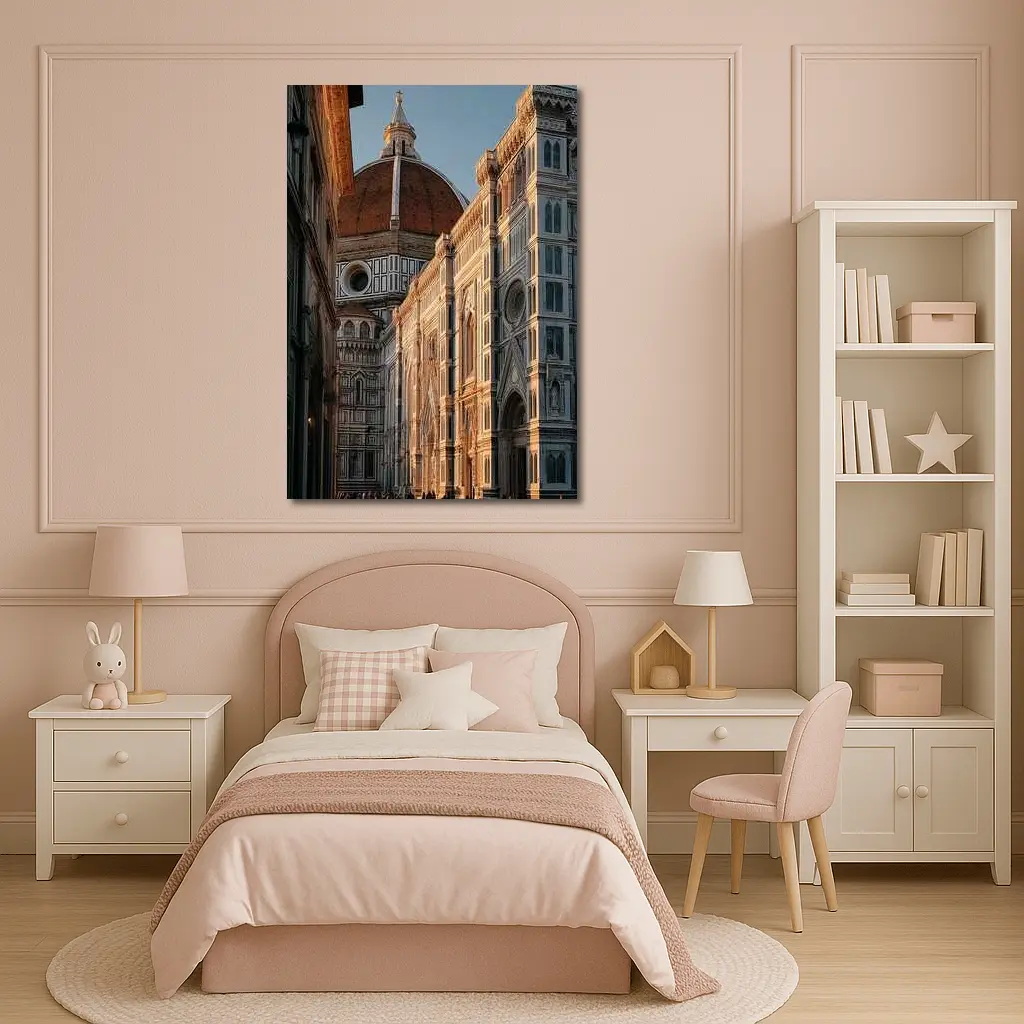 Florence Cathedral Dome Golden Hour Street – Wall Art