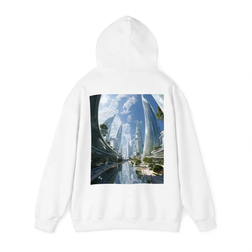 Futuristic City Glass Towers Blue Sky – Hoodies