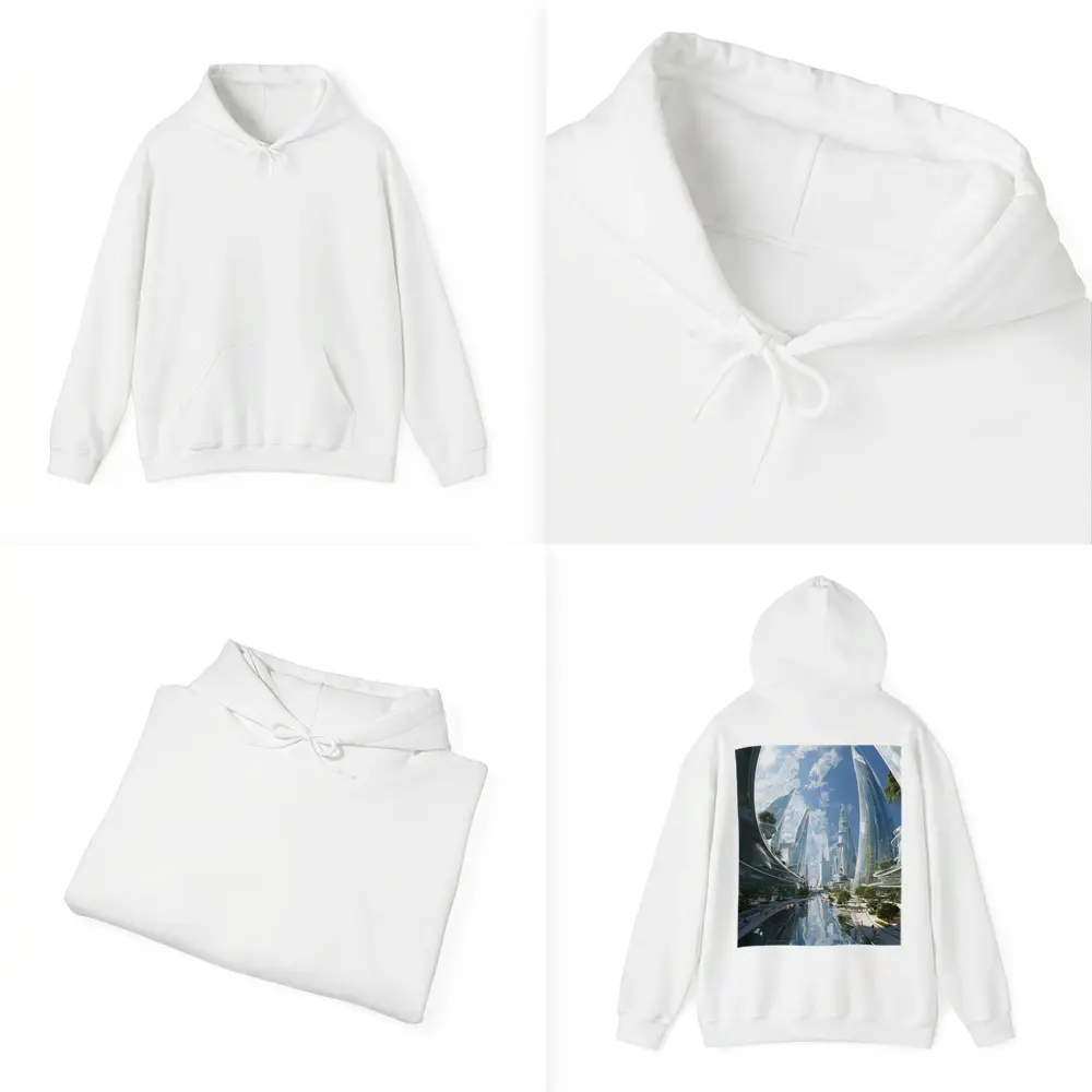 Futuristic City Glass Towers Blue Sky – Hoodies