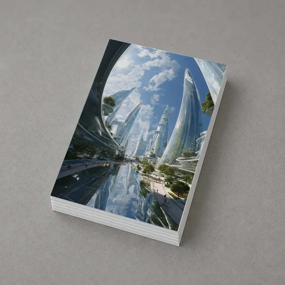 Futuristic City Glass Towers Blue Sky – Postcards
