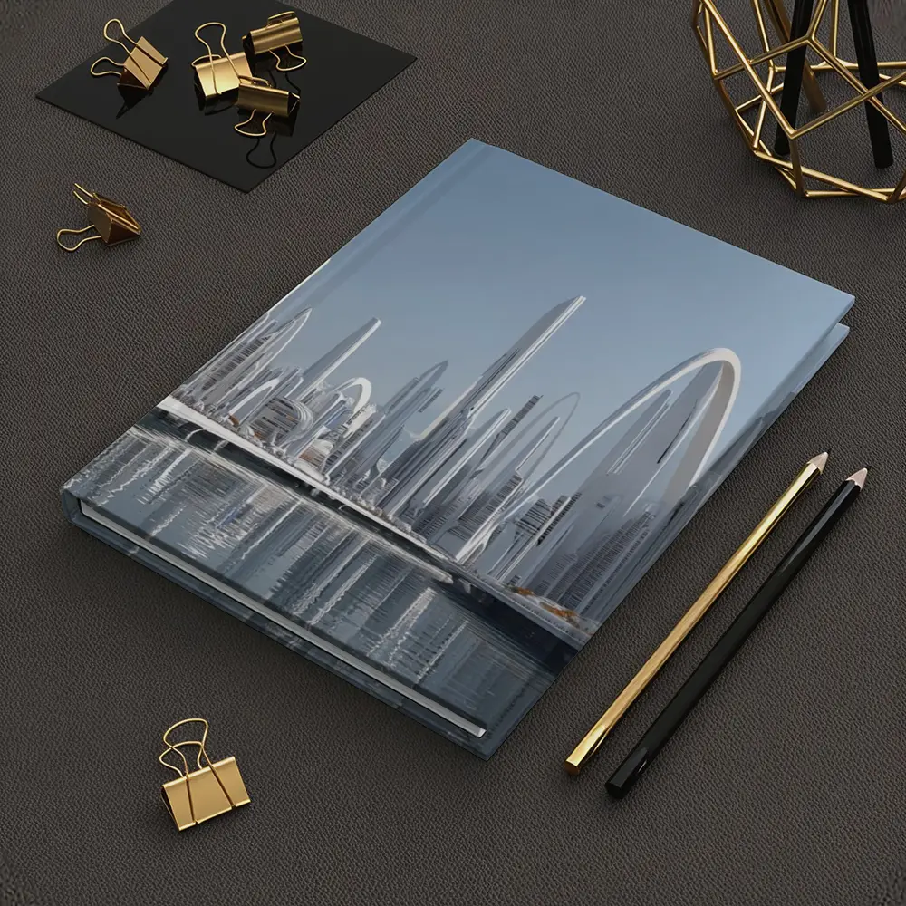 Futuristic White City Skyline Over Water – Notebooks