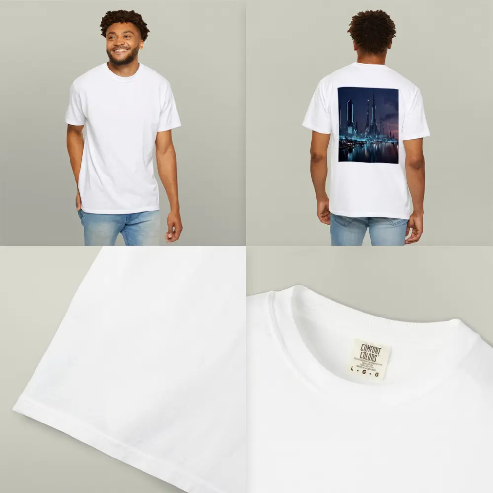 Futuristic City Skyline Glowing Waterfront Night – T-Shirts
