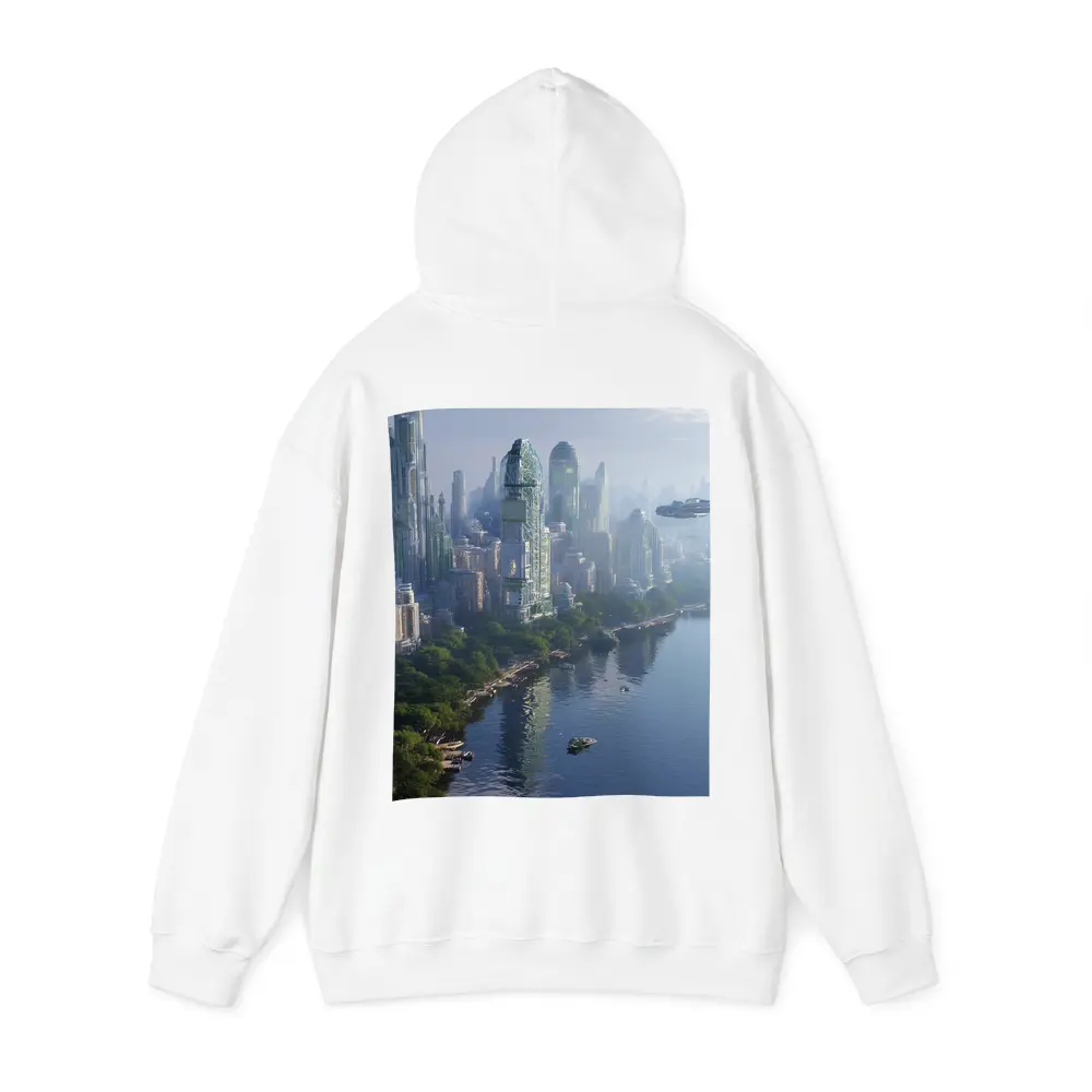 Futuristic City Skyline With Flying Spacecraft – Hoodies