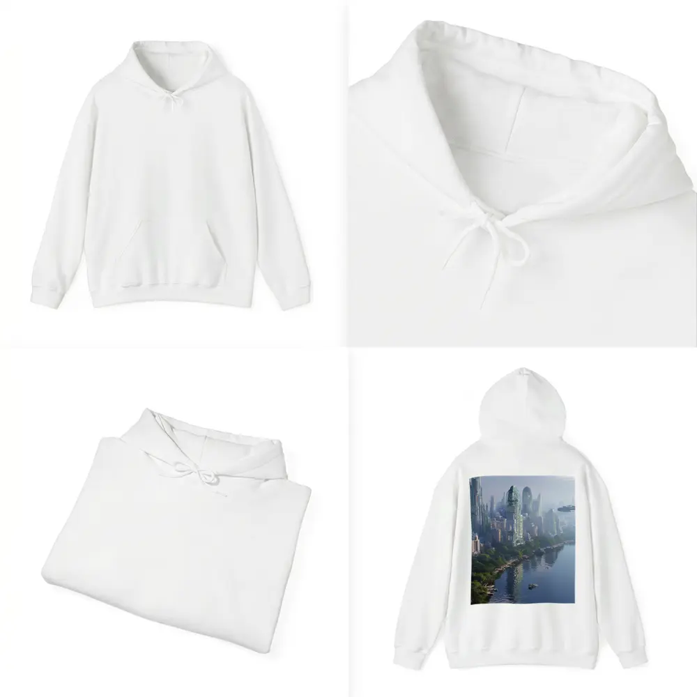 Futuristic City Skyline With Flying Spacecraft – Hoodies