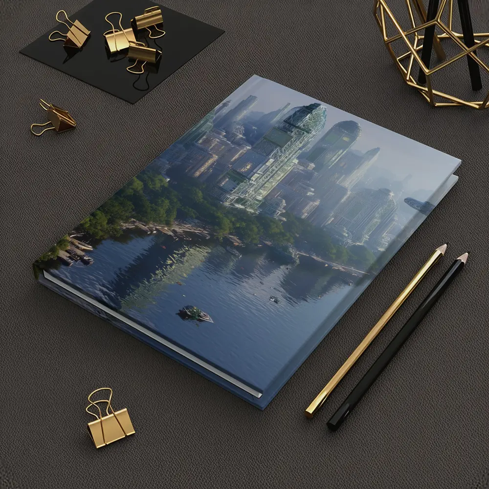 Futuristic City Skyline With Flying Spacecraft – Notebooks