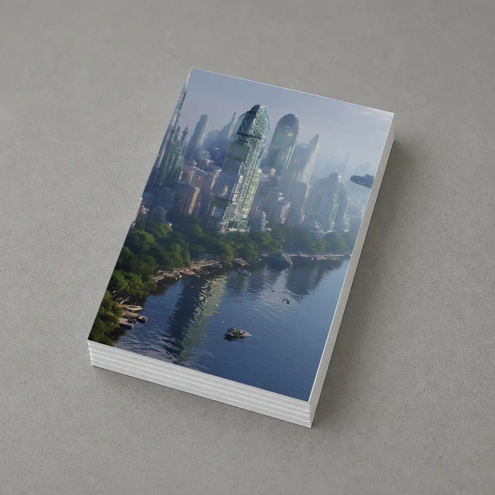 Futuristic City Skyline With Flying Spacecraft – Postcards