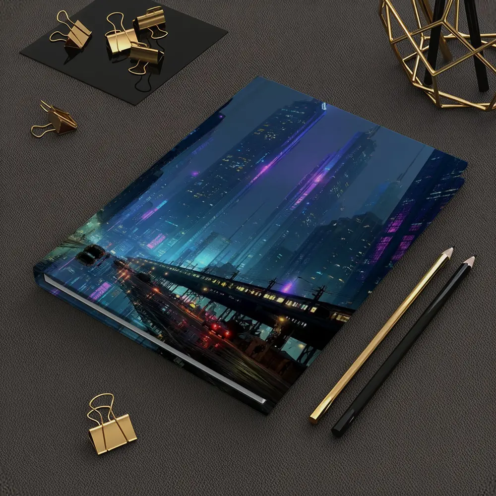 Cyberpunk City Night Neon Rainy Street – Notebooks