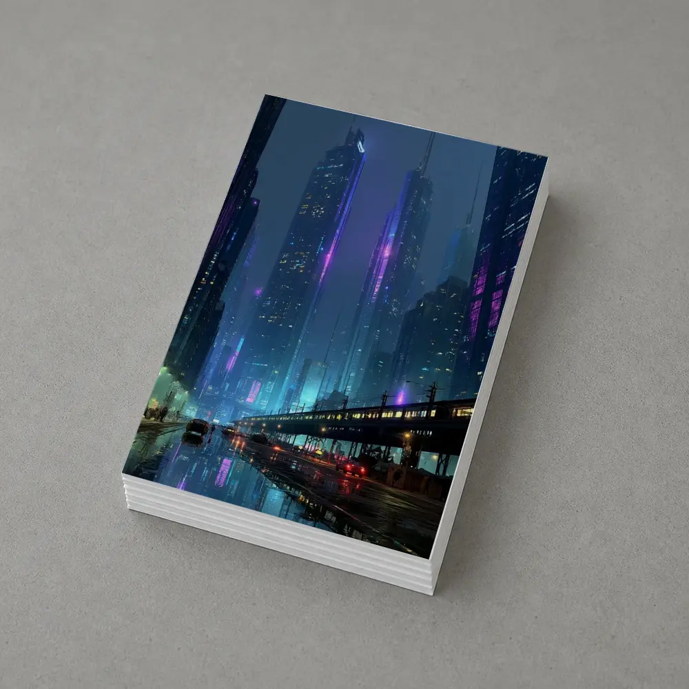 Cyberpunk City Night Neon Rainy Street – Postcards