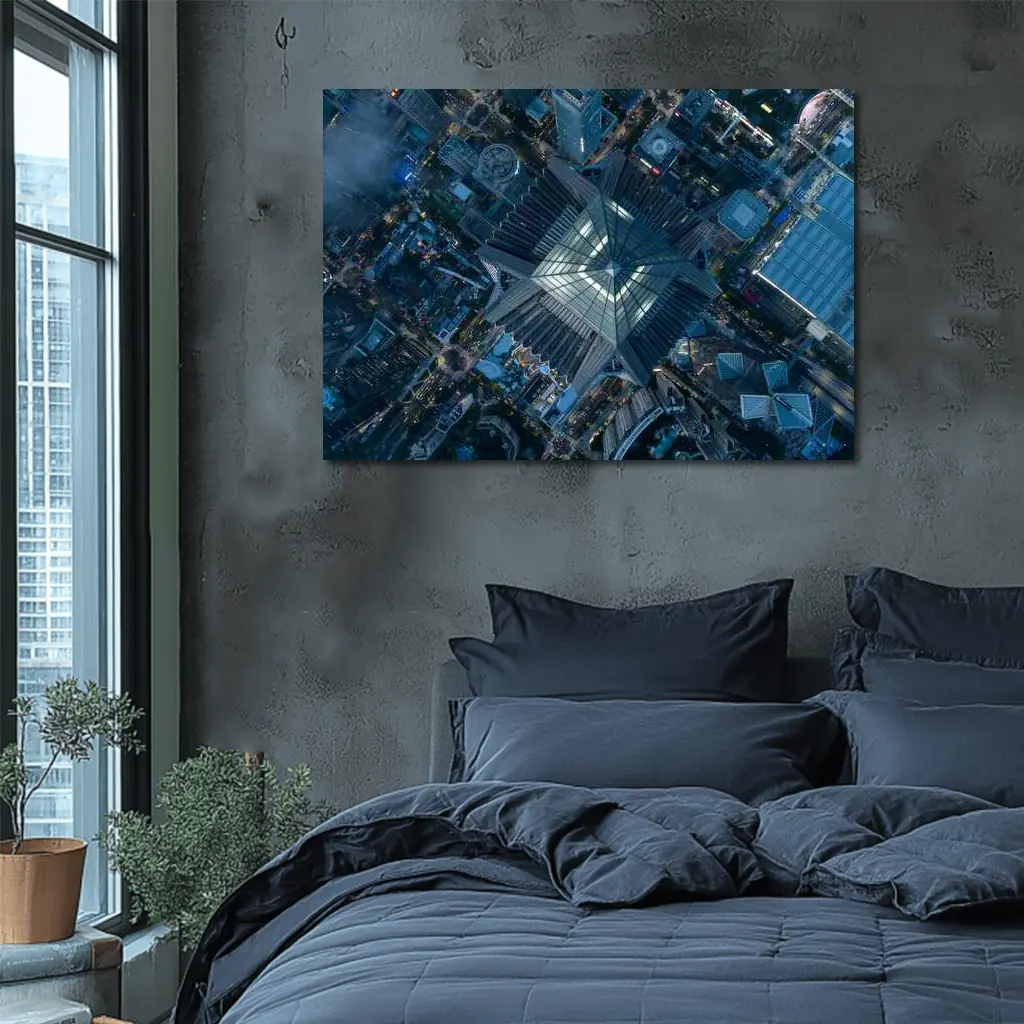 Aerial View Skyscraper Top City Night – Wall Art