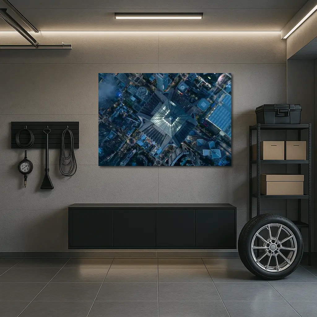 Aerial View Skyscraper Top City Night – Wall Art