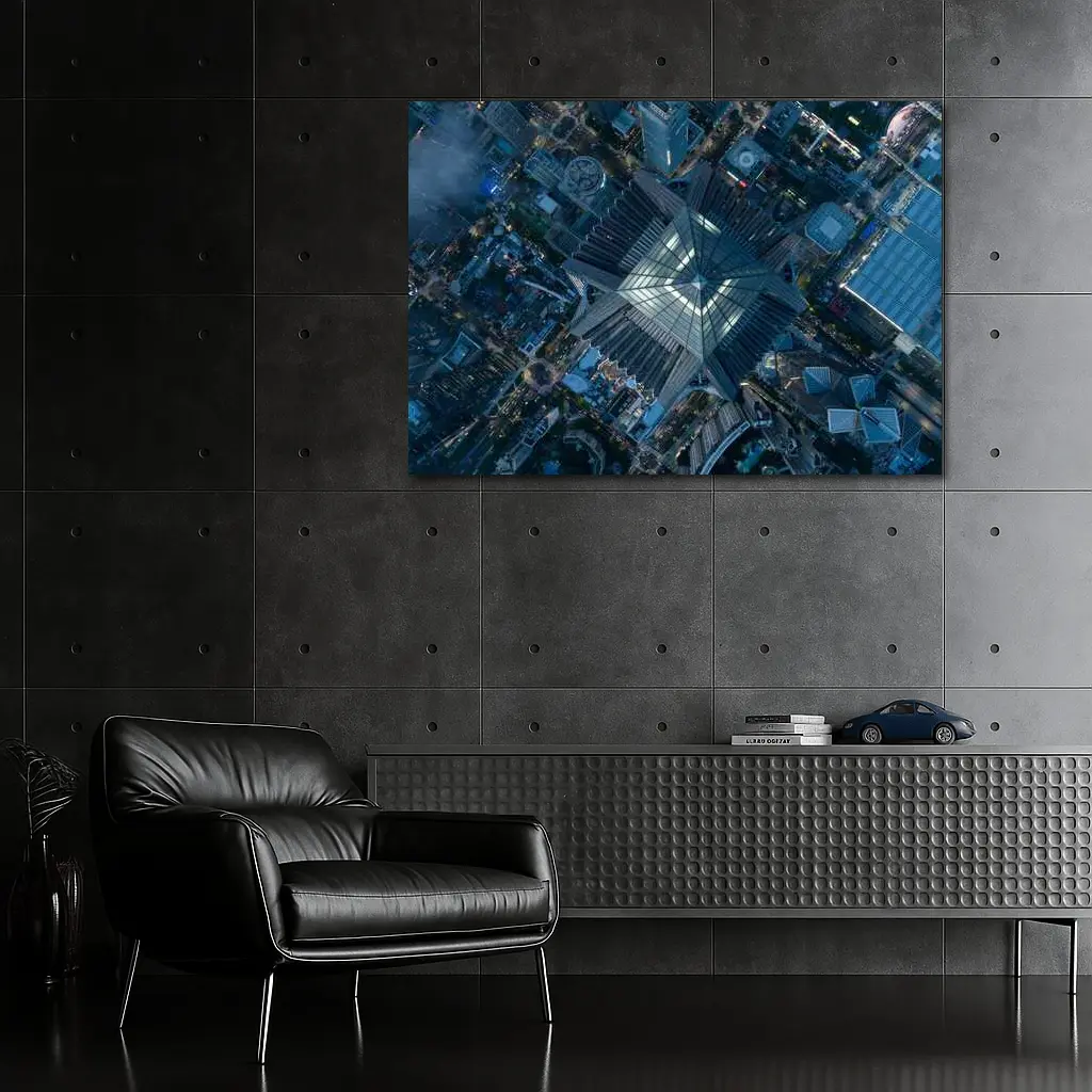 Aerial View Skyscraper Top City Night – Wall Art