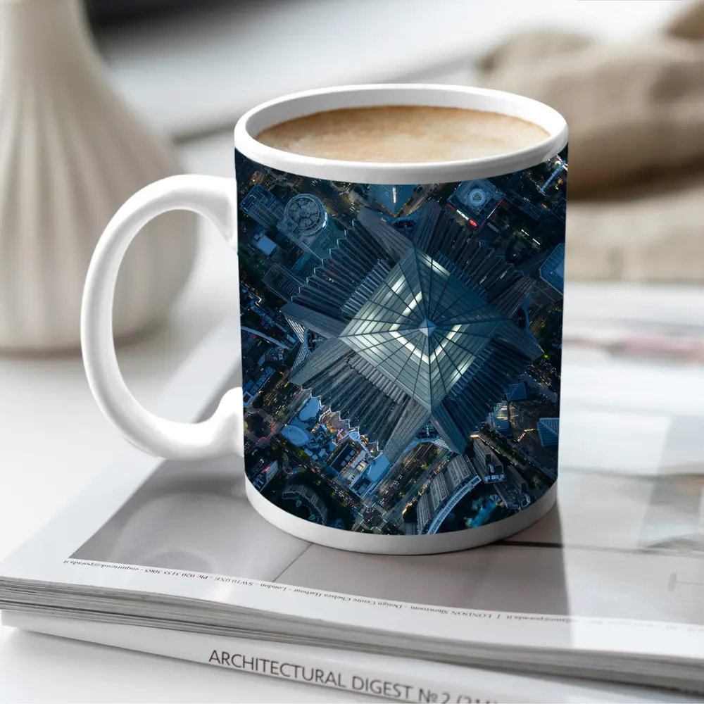 Aerial View Skyscraper Top City Night – Mugs