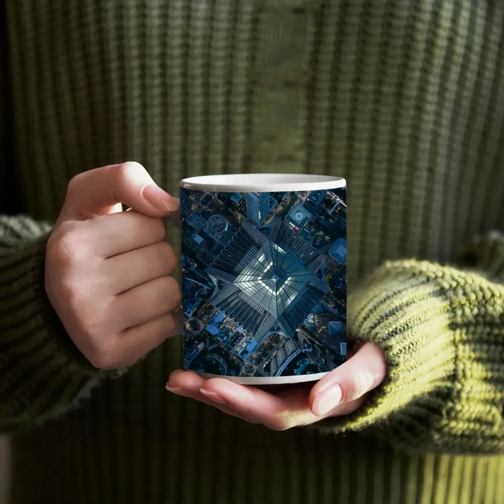Aerial View Skyscraper Top City Night – Mugs
